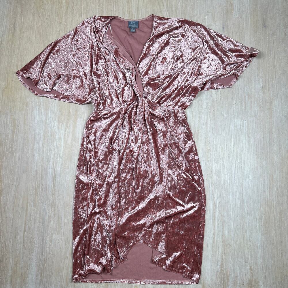 Rabbit Rabbit Designs Blush Crushed Velvet Faux Wrap Midi Dress Kimono Sleeve 12